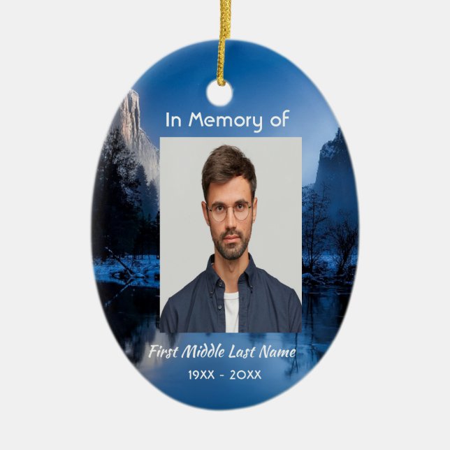 Memorial Photo Mountain Lake Winter Snow Julgransprydnad Keramik (Framsidan)