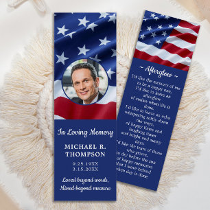 Memorial Photo Patriotic Funeral Prayer Bookmark Litet Visitkort