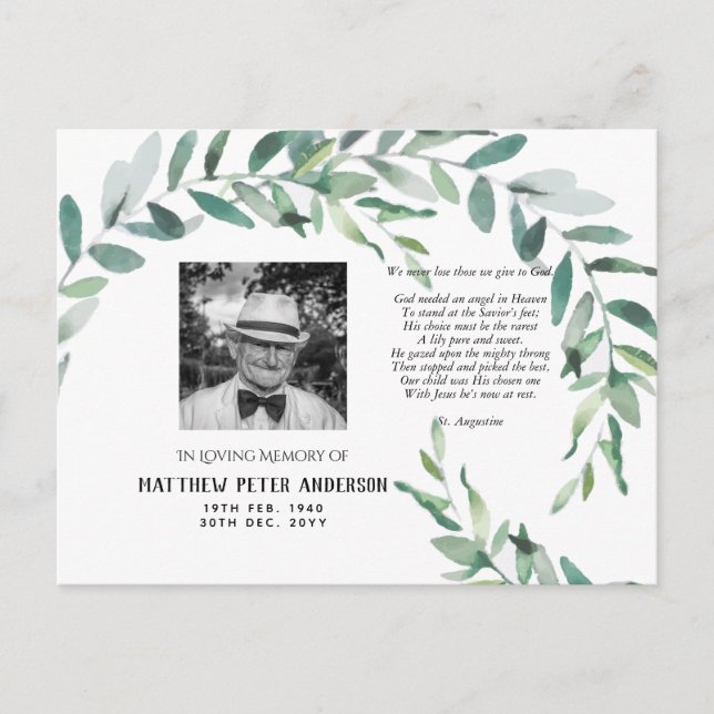 Memorial Photo Postcard med Verse Grönt Löv Vykort (Framsida)