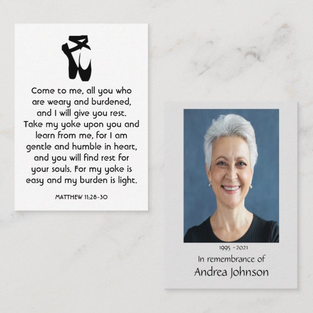 Memorial Photo Prayer Ballet Tofflor Dancer Visitkort (Fram/baksida)