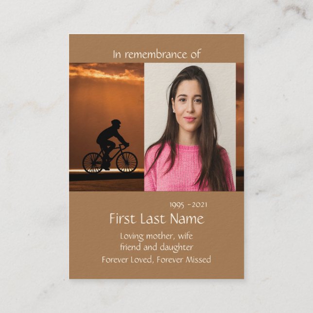 Memorial Photo Prayer Biking Cycling Bike Business Visitkort (Baksida)