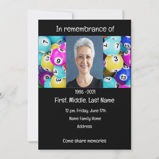 Memorial Photo Prayer Bingo-spel Inbjudningar (Baksida)