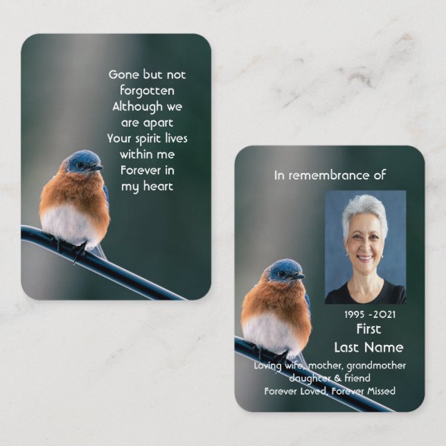 Memorial Photo Prayer Bluebird Garden Bird Visitkort (Fram/baksida)