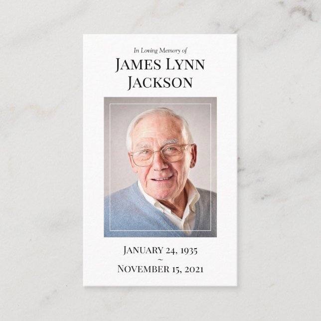 Memorial Photo Prayer Card | Jag är ledig Visitkort (Framsida)