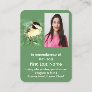 Memorial Photo Prayer Chickadee Bird Wildlife Art Visitkort