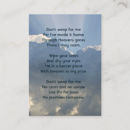 Memorial Photo Prayer Christian Himmelska Himmel Visitkort