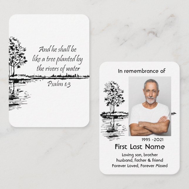 Memorial Photo Prayer Christian Psalm 1:3 Visitkort (Fram/baksida)
