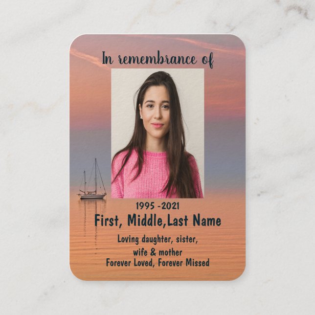 Memorial Photo Prayer Christian Sailboat Vatten Hi Visitkort (Baksida)