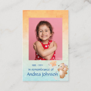 Memorial Photo Prayer Cute Little Bear Children Bu Visitkort