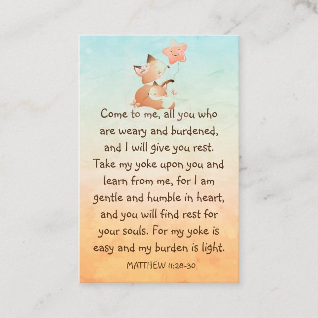 Memorial Photo Prayer Cute Little Fox Animal Child Visitkort (Framsida)