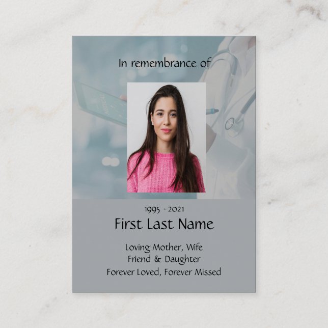 Memorial Photo Prayer Doktor Nurse Medical Busine Visitkort (Baksida)