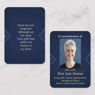 Memorial Photo Prayer Elegant Blue & Guld Visitkort