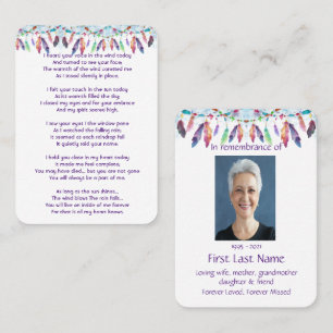 Memorial Photo Prayer Feathers Boho Tribal Native Visitkort
