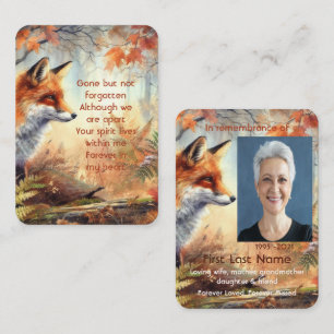 Memorial Photo Prayer Fox Animal Wildlife Nature Visitkort