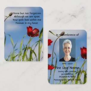 Memorial Photo Prayer Garden Flower Red Anemone Visitkort