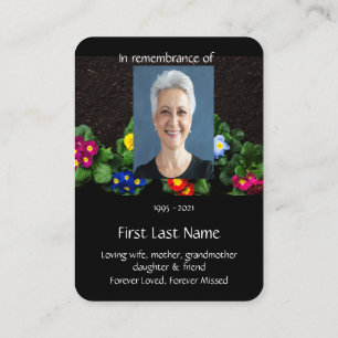 Memorial Photo Prayer Gardener Primula Visitkort