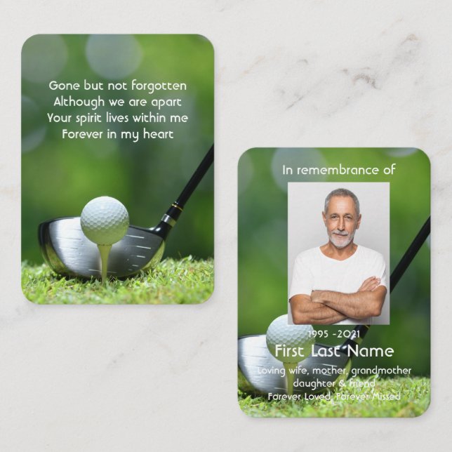 Memorial Photo Prayer Golfer Golf Course Golfing Visitkort (Fram/baksida)