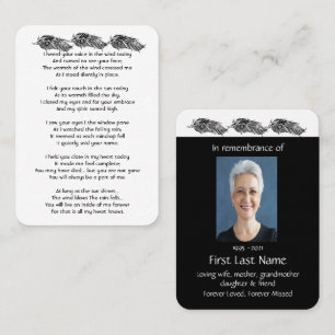 Memorial Photo Prayer Graphic Art Feathers Visitkort
