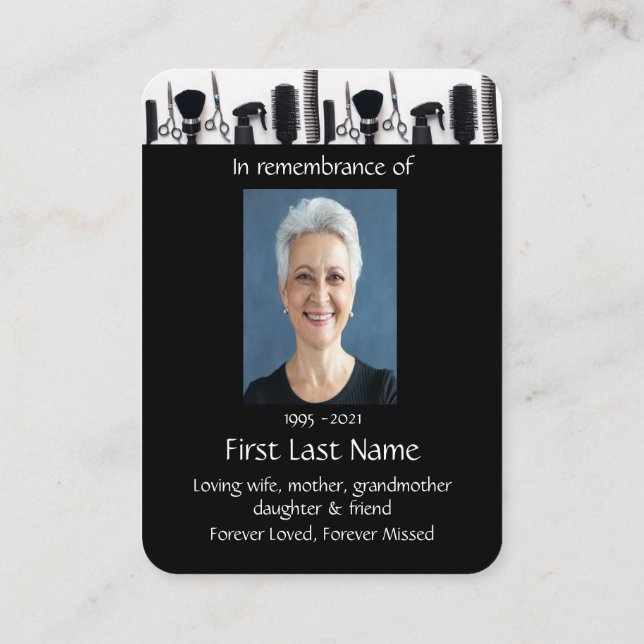 Memorial Photo Prayer Hairdresser Hairdressing Visitkort (Baksida)