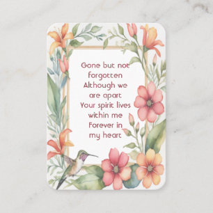 Memorial Photo Prayer Hummingbird Garden Visitkort
