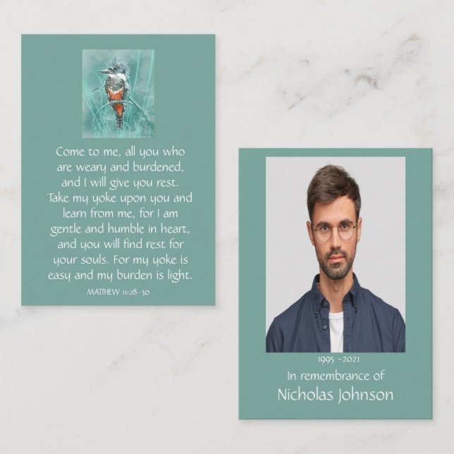 Memorial Photo Prayer Kingfisher Visitkort (Fram/baksida)