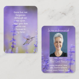 Memorial Photo Prayer Lavender Hummingbird Garden Visitkort