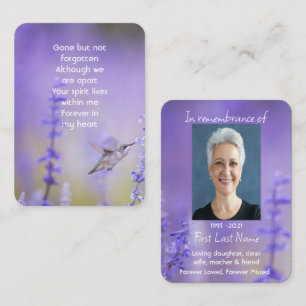 Memorial Photo Prayer Lavender Hummingbird Garden Visitkort