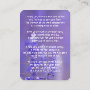 Memorial Photo Prayer Lavender Hummingbird Garden Visitkort