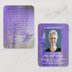 Memorial Photo Prayer Lavender Hummingbird Garden Visitkort