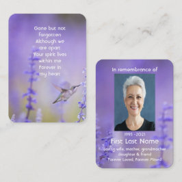 Memorial Photo Prayer Lavender Hummingbird Garden Visitkort