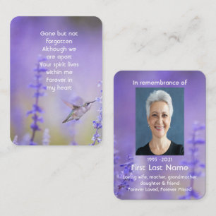 Memorial Photo Prayer Lavender Hummingbird Garden Visitkort