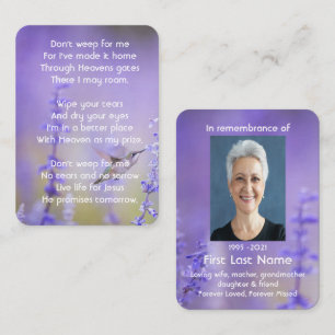 Memorial Photo Prayer Lavender Hummingbird Garden Visitkort