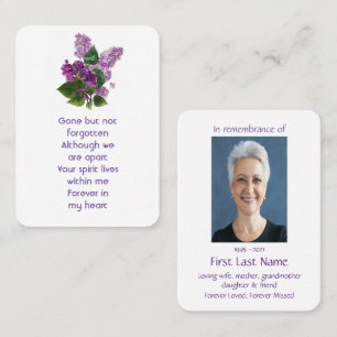 Memorial Photo Prayer Lilac Garden Flower Visitkort