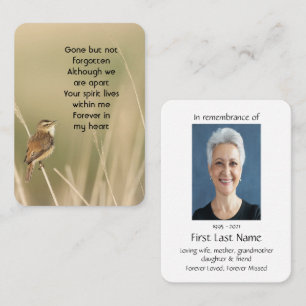 Memorial Photo Prayer Little Bird Garden Nature Visitkort