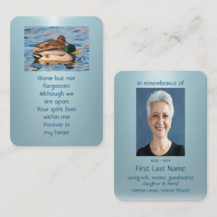 Memorial Photo Prayer Mallard Anka Bird Visitkort