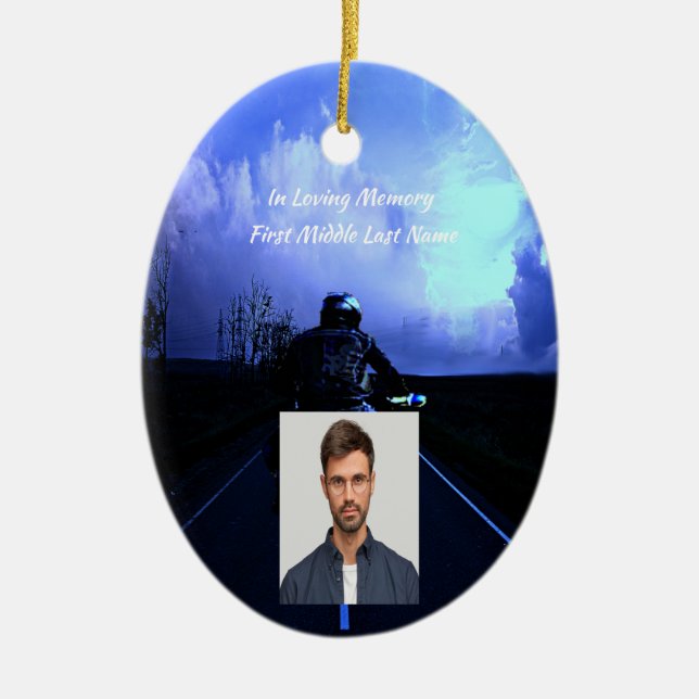 Memorial Photo Prayer Motorcycle Biker Julgransprydnad Keramik (Framsidan)