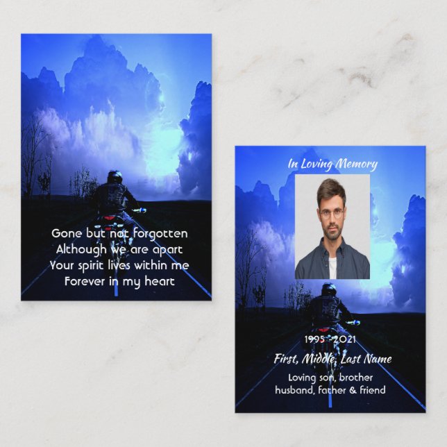 Memorial Photo Prayer Motorcycle Biker Visitkort (Fram/baksida)