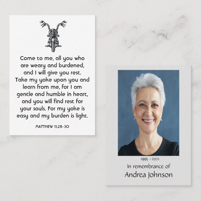 Memorial Photo Prayer Motorcycle Biker Visitkort (Fram/baksida)