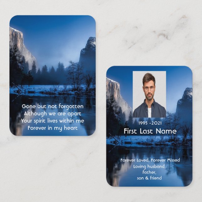 Memorial Photo Prayer Mountain Sjö Winter Snö Visitkort (Fram/baksida)