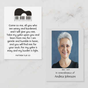 Memorial Photo Prayer Musician Piano Guitar Music Visitkort
