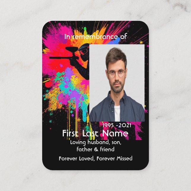 Memorial Photo Prayer Paintball-spelentusiast Visitkort (Baksida)