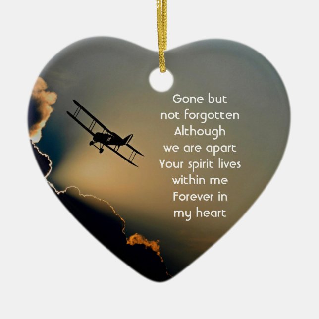 Memorial Photo Prayer Pilot Flygplan som flyger Julgransprydnad Keramik (Framsidan)