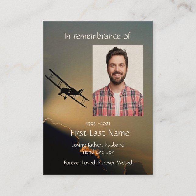 Memorial Photo Prayer Pilot Flygplan som flyger Visitkort (Baksida)