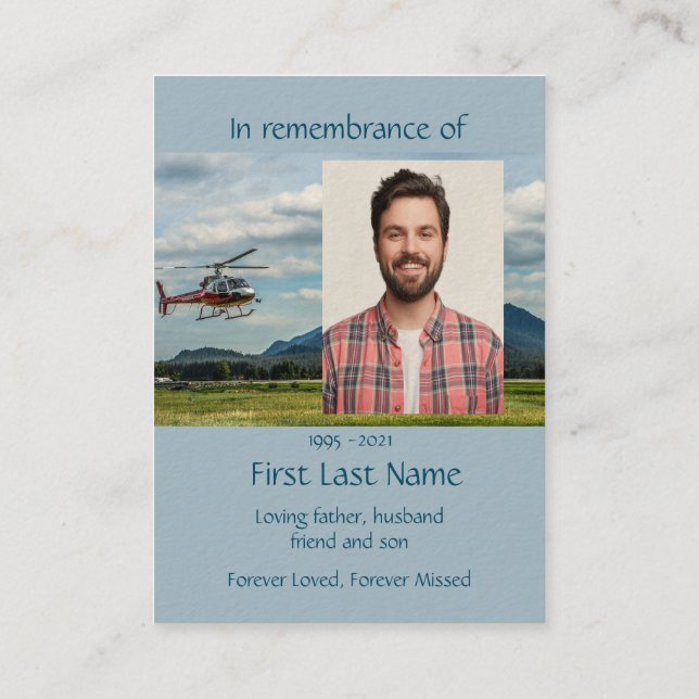 Memorial Photo Prayer Pilot Helicopter Flygning Visitkort (Baksida)