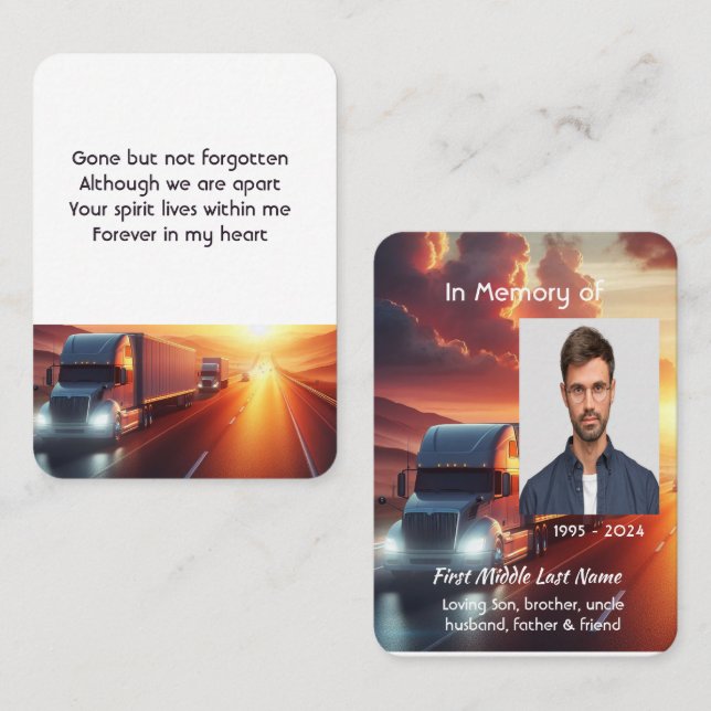 Memorial Photo Prayer Semi-Truck Tractor-trailer  Visitkort (Fram/baksida)