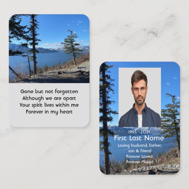 Memorial Photo Prayer Sjö Side Forest Träd Visitkort (Fram/baksida)