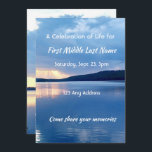 Memorial Photo Prayer Sjö Sunrise Natature Inbjudningar<br><div class="desc">Memorial Photo Anpassningsbar med Vacker sjö som återspeglar morgonens soluppgång för dem som älskade naturen,  sjö eller utomhus att anpassa sig med en inspirerande och upplyftande dikt: Borta men inte glömd</div>