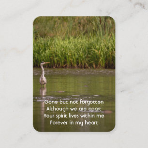 Memorial Photo Prayer Sjö Underbar Blue Heron Bird Visitkort
