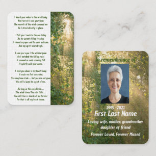 Memorial Photo Prayer Sunshine Forest Visitkort