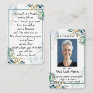 Memorial Photo Prayer Teal Farewell My Friend Visitkort